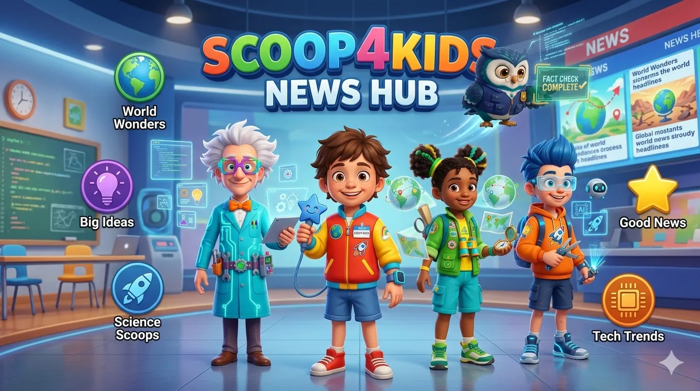 The Scoop4Kids cast in their news studio